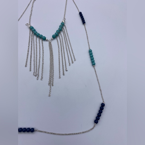Icing Old Stock Blue Teal Boho Style Layered Necklace - Picture 8 of 10